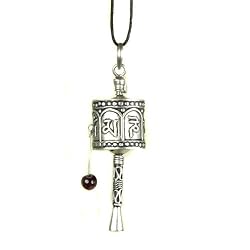 Large Silver Finish Prayer Wheel Pendant
