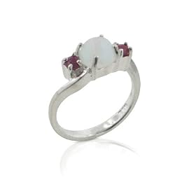 Genuine Rainbow Moonstone and Ruby Sterling Silver Ring (Size 7,8,9,10) by Silver Insanity