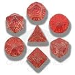 Q-Workshop Polyhedral 7-Die Set: Carved Elven Elvish Dice Set (Transparent and Red)