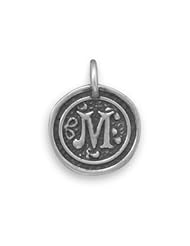 Sterling Silver Round Coin Oxidized Initial Monogrammed Charms Pendants Letter M
