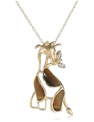 XPY 10k Yellow Gold Tigers Eye Giraffe and Diamond Pendant Necklace, 18"