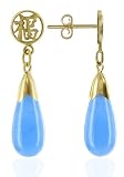 14 KT Gold Dyed Blue Jade Teardrop 14K Back Post Drop Earrings