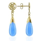 14 KT Gold Dyed Blue Jade Teardrop 14K Back Post Drop Earrings