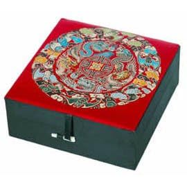 Gift Idea for Her - Feng Shui - Red Silk Good Fortune Jewelry Box w/ Chinese Symbol