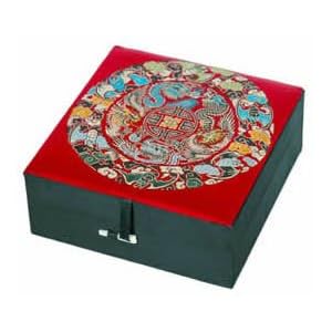 Gift Idea for Her - Feng Shui - Red Silk Good Fortune Jewelry Box w/ Chinese Symbol