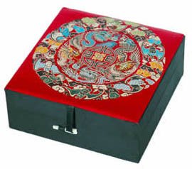 Gift Idea for Her - Feng Shui - Red Silk Good Fortune Jewelry Box w/ Chinese Symbol