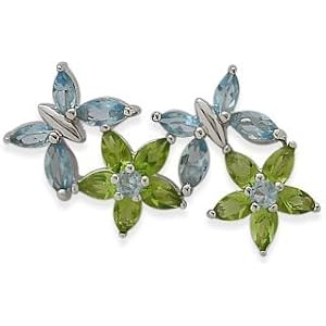 Sterling Silver Peridot and Aquamarine Brooch by 