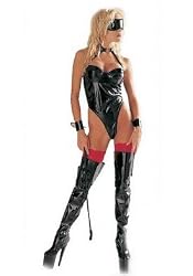 3 Pc Ring Collar Teddy With Blindfold & Cuffs -Black/Large by Leg avenue