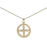 18kt Gold over Sterling Silver CZ Cross In Open Circle Textured Pendant on 16in Fine Rolo Necklace