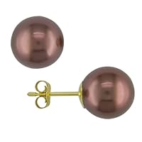 14K Yellow Gold 9-10mm Brown Tahitian Pearl Earrings