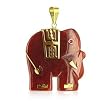 14 KT Yellow Gold & Dyed Red Jade Pendant Elephant 14K Charm