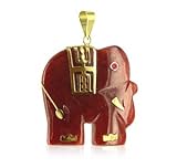 Genuine 14 KT Yellow Gold & Dyed Red Jade Pendant Elephant 14K Charm