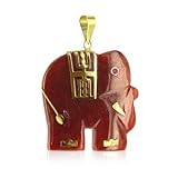 14 KT Yellow Gold and Dyed Red Jade Pendant Elephant 14K Charm