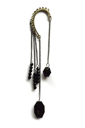Punk Retro Black Gemstone Beads Tassels Ear Wraps Ear Cuffs Dangling Earrings, Birthday Gift