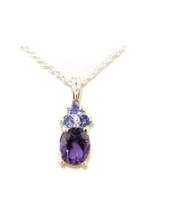 Luxury Ladies Solid White 9K Gold Natural Amethyst and Tanzanite Contemporary Pendant Necklace - Ideal for Christmas, Birthday, Anniversary or Mothers Day Gift