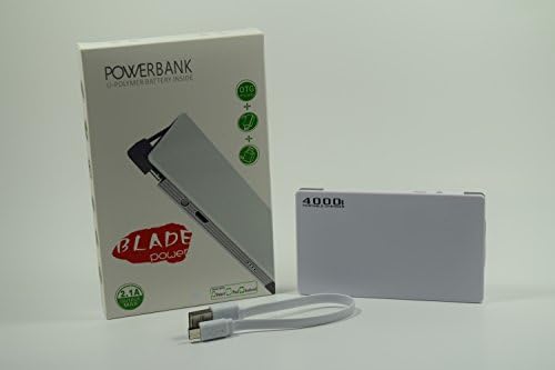 Crisp White Blade Power 4000mah Ultra Slim Portable Charger Power Bank For iPhone 6/6Plus/5/5S, iPad, Samsung Galaxy, Cell Phones, Tablets.