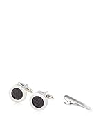 SILVIO SILVANI Alfiler Para Corbata + Gemelos Clásicos Con Tres Aros Entrelazados Plateado