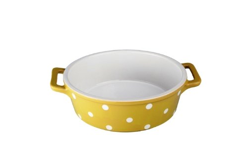 Bias Cordon Bleu 1-1/4-Quart Round Baker with Handles Chartreuse with Polka Dots