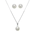 Sterling Silver 8-8.5mm Freshwater Cultured Pearl Stud Earrings and Pendant Set