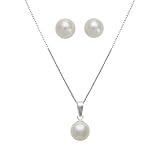 Sterling Silver 8-8.5mm Freshwater Cultured Pearl Stud Earrings and Pendant Set