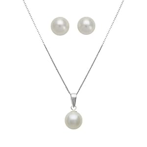 Sterling Silver 8-8.5mm Freshwater Cultured Pearl Stud Earrings and Pendant... by