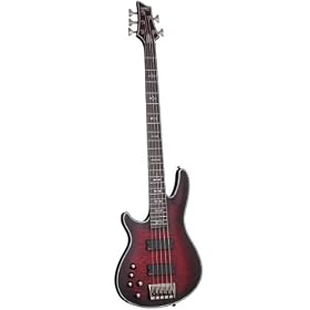 Schecter Hellraiser Extreme-5 Left Handed 5-String Bass Guitar, Crimson Red Burst Satin: Musical Instruments