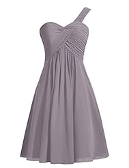A-line Short One Shoulder Chiffon Lace Pleated Homecoming Dress/Bridesmaid Dress 