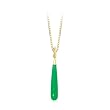 14K Yellow Gold Teardrop Shaped Green Jade Pendant with Chain