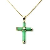 Gold Plated Sterling Silver Green Chinese Jade Cross Pendant