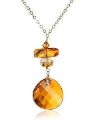 Swarovski Elements Faceted Crystal Astral Pink Bicone, Rondelle, Column Bead and Gold Plated Sterling Silver Chain and Clasp Twist Flat Round Pendant Necklace, 18"
