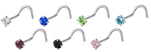 20g Surgical Steel 3 mm Cubic Zirconia Crystal Nose Screw *Choose Color*