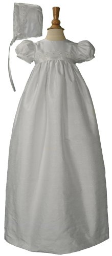 White Silk Jacquard Christening Baptism Gown