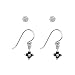 Sterling Silver Jet Crystal Drop Flower Earring and 3mm White CZ Stud Tiny Earring Set for Girls