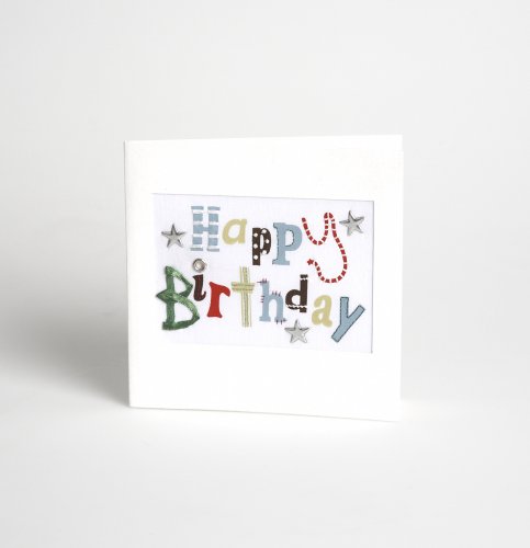Traidcraft Embroidered Blue Birthday Letters Card