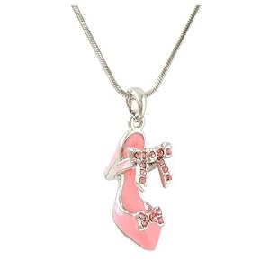 Buy Fun Crystal Pink Sandal Shoe Bow Charm Pendant Necklace Fashion Jewelry by PammyJ Necklace