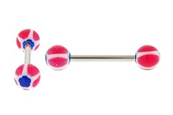 14g Stainless Steel Barbell - Pink with Blue Star - 6mm Ball - 5/16" (Sold as a Pair)