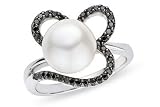 1/5 Carat Black Diamond and Cultured Freshwater Pearl 14K White Gold Ring