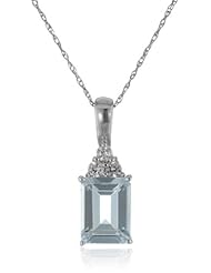 10k White Gold Aquamarine and Created White Sapphire Pendant Necklace, 18"