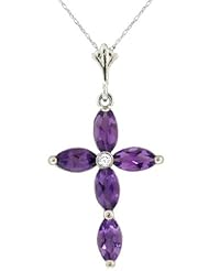 14k Gold Cross Pendant Necklace with Genuine Diamond & Amethysts