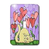 S. Fernleaf Designs Folk Art - Valentine Folk Art, Whimsical Heart Flower Garden with Cat, Purple Background - Light Switch Covers - single toggle switch