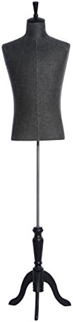 Ledrem Male Dress Form Mannequin Size 18-20 Medium, Linen Blend Black Fabric Body and Wooden Tripod Stand, for Apparel Scarf Display, Room Decoration, School Training Sewing, Photography Props
