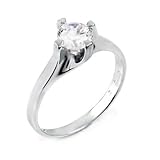 Top Quality .925 Sterling Silver Solitaire Engagement Ring Crafted with Three Quarter Carat Total Weight High Grade Round-Cut Diamond Colored Cubic Zirconia, Free Shipping, Sale Price Offer, Comes with Free Special Gift Pouch and Box