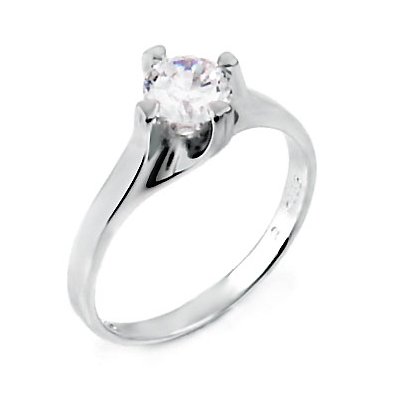 Top Quality .925 Sterling Silver Solitaire Engagement Ring Crafted with Three Quarter Carat Total Weight High Grade Round-Cut Diamond Colored Cubic Zirconia, Free Shipping, Sale Price Offer, Comes with Free Special Gift Pouch and Box