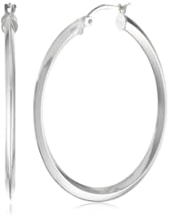 Sterling Silver Tarnish-Free Knife-Edge Hoop Earrings (1.4" Diameter)