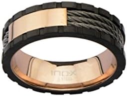 Inox Jewelry Stainless Steel Rose Gold Ring w/ Line Inlay (Black, Size 12)