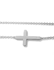 .925 Sterling Silver Sideways Cross Necklace Adjustable Chain 18"