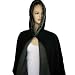 BLACK HOODED SHOULDER PONCHO RUANA WRAP CAPE CLOAK