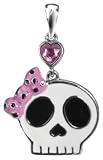Girl Skull Dangling Pendant with Pink Heart CZ - Pewter - 1.75'' Height