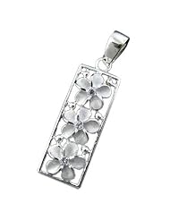 925 Silver Plumeria Filigree Vertical Pendant Hawaiian Silver Jewelry