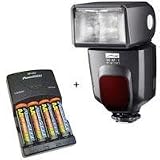 Metz MZ50311C mecablitz 50 AF-1 TTL Shoe Mount Flash for Canon DSLR - Bundle - with 4 NiMH Batteries, Charger